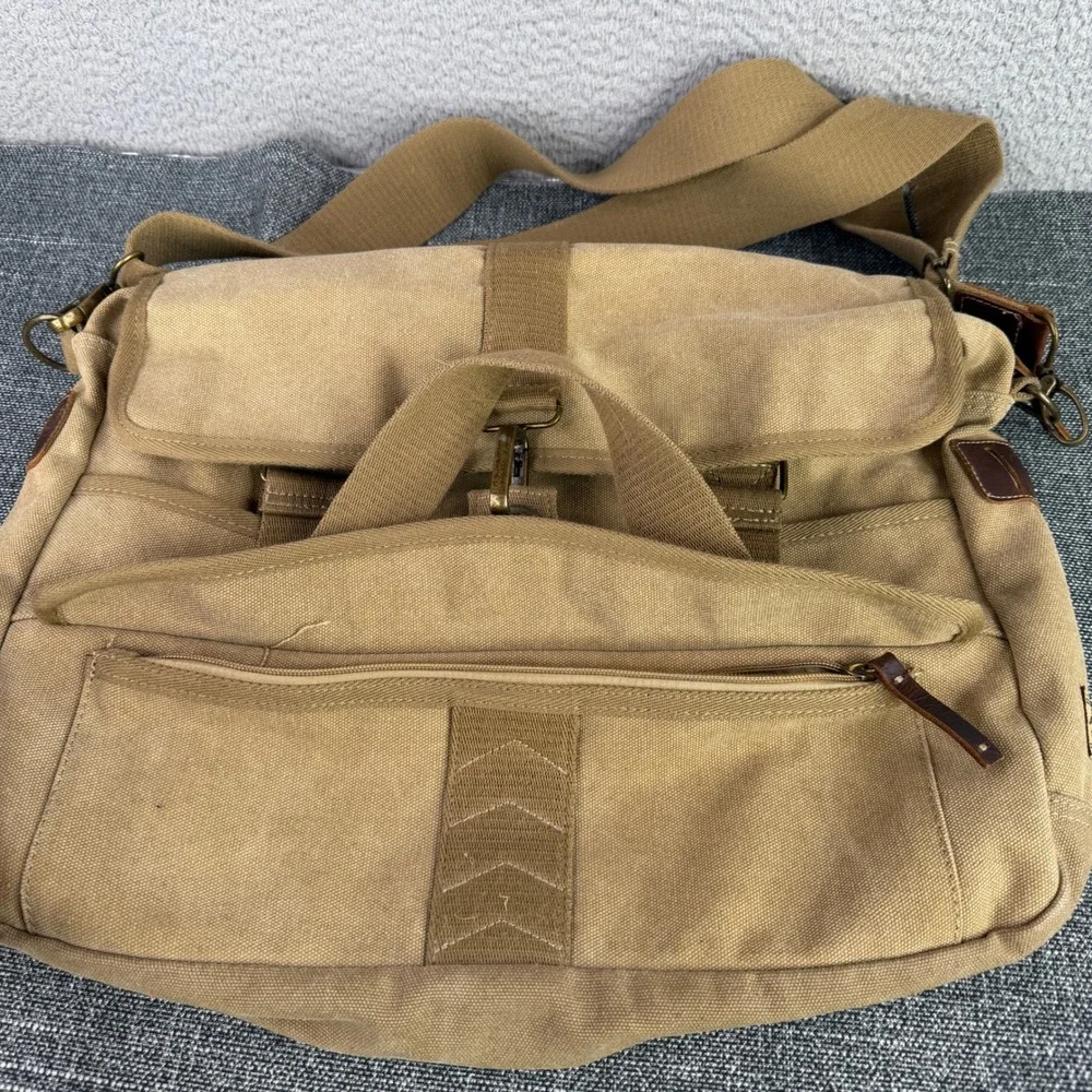 A. Kurtz Messenger Bag‎ Mens Large Khaki Tan Canvas Crossbody Field Satchel